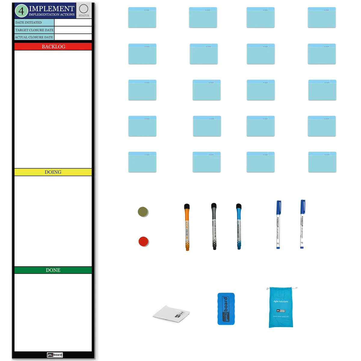 Kaizen Implementation Board Set | 38" Magnetic Task & Action Tracking Board