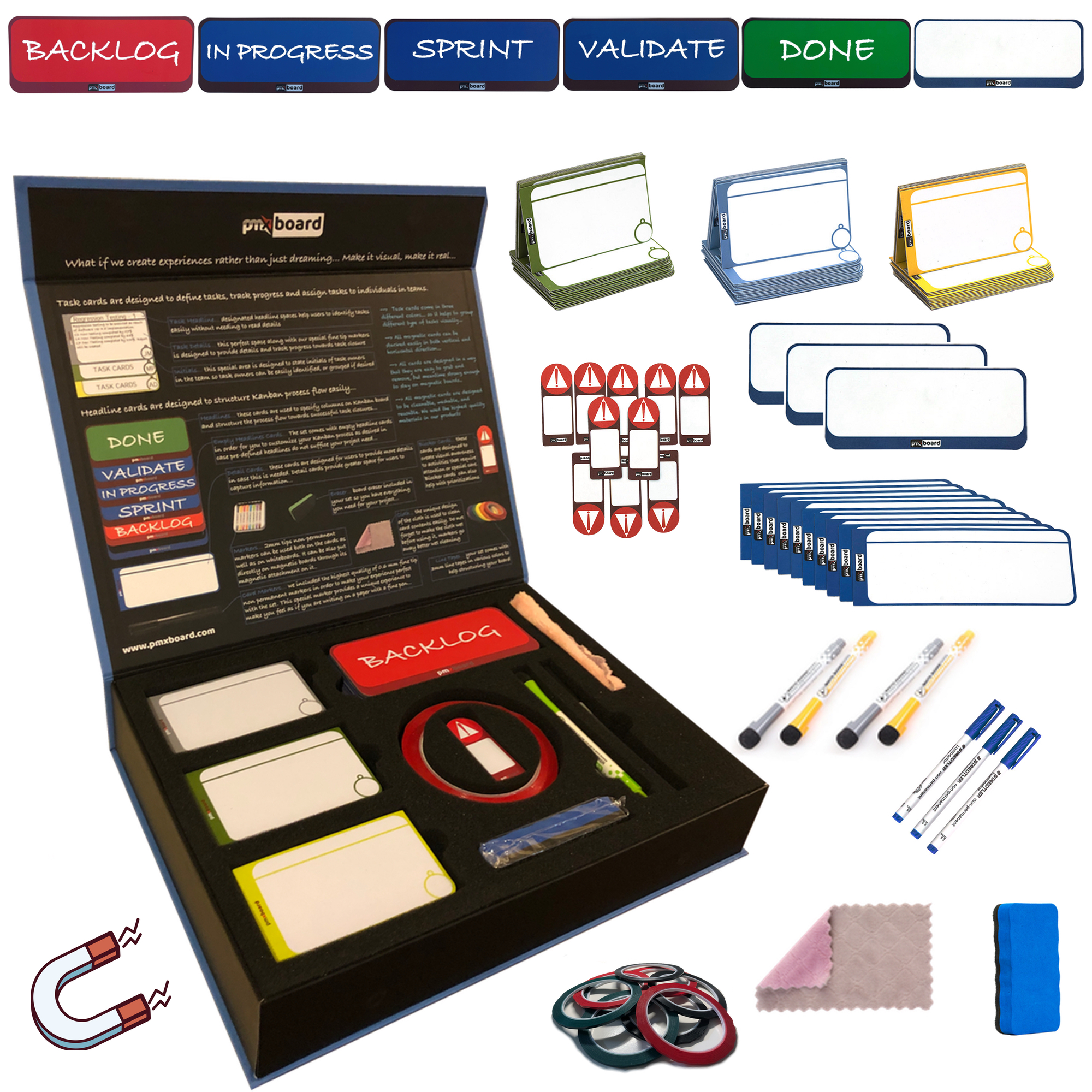 Agile Management Magnetic Cards Full Set for Kanban Boards and Scrum Boards